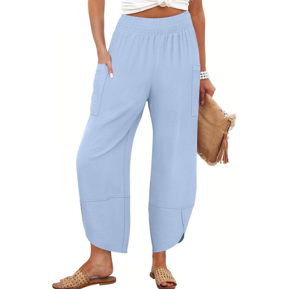 imageANRABESS Womens Wide Leg Palazzo Capri Pants 2025 Summer Casual Loose High Waisted Lounge Flowy Cropped Beach Work TrousersLight Blue