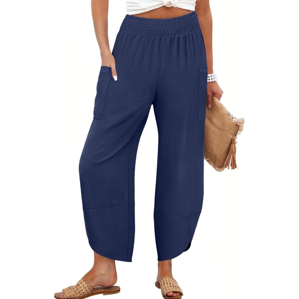 imageANRABESS Womens Wide Leg Palazzo Capri Pants 2025 Summer Casual Loose High Waisted Lounge Flowy Cropped Beach Work TrousersNavy Blue