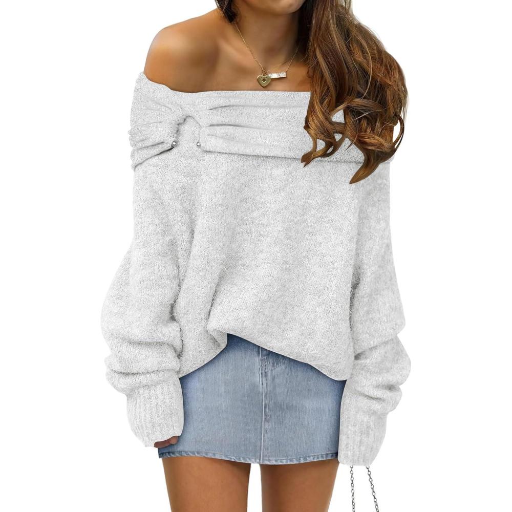 imageANRABESS Womens Wool Blend Off The Shoulder Long Sleeve Soft Knit Sweaters 2025 Fall OutfitsWhite