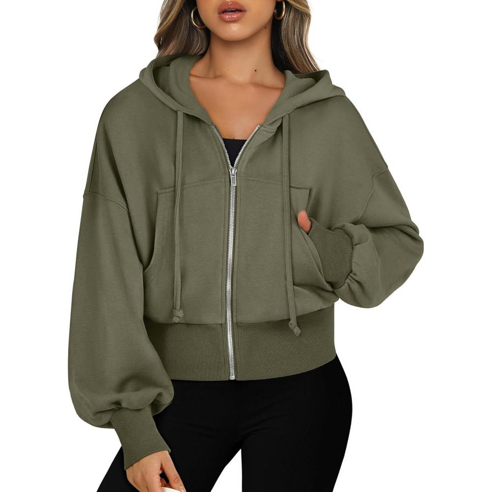 imageANRABESS Womens Zip Up Hoodies Cropped Sweatshirts Casual Comfy Cute Zip Jackets Fashion Trendy Fall Outfits 2025 Y2K ClothesArmy Green