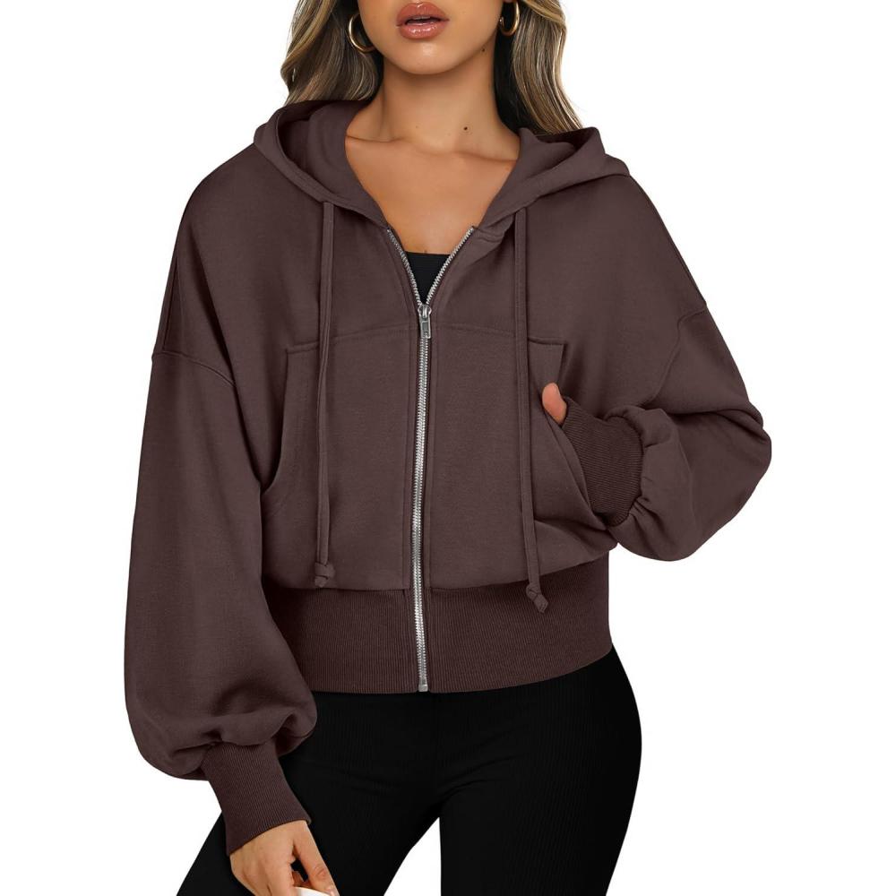 imageANRABESS Womens Zip Up Hoodies Cropped Sweatshirts Casual Comfy Cute Zip Jackets Fashion Trendy Fall Outfits 2025 Y2K ClothesCoffee