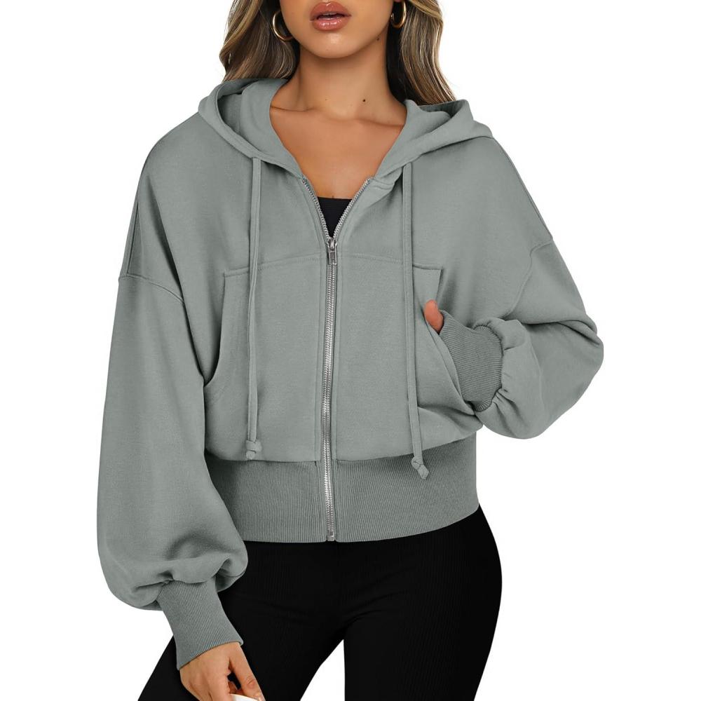 imageANRABESS Womens Zip Up Hoodies Cropped Sweatshirts Casual Comfy Cute Zip Jackets Fashion Trendy Fall Outfits 2025 Y2K ClothesSage Green