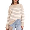 imageANRABESS Women Fall Fashion Sweaters Striped Long Sleeve Crewneck Loose Fit Cozy Knit Trendy Pullover Sweater Tops Beige White Stripe Small
