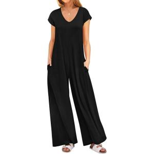 ANRABESS Jumpsuits for Women 2025 Summer Casual Loose Cap Sleeve Crewneck Wide Leg Rompers Jumper One Piece Beach Outfits(Black)