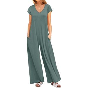 ANRABESS Jumpsuits for Women 2025 Summer Casual Loose Cap Sleeve Crewneck Wide Leg Rompers Jumper One Piece Beach Outfits(Green)