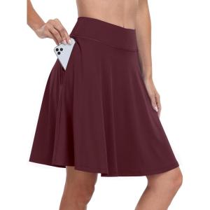 ANRABESS Knee Length Skorts Skirts for Women 2025 Summer High Waisted Golf Tennis Skirt Casual Travel Built-in Shorts Clothes(Deep Red)
