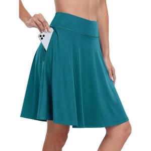 ANRABESS Knee Length Skorts Skirts for Women 2025 Summer High Waisted Golf Tennis Skirt Casual Travel Built-in Shorts Clothes(Lake Green)
