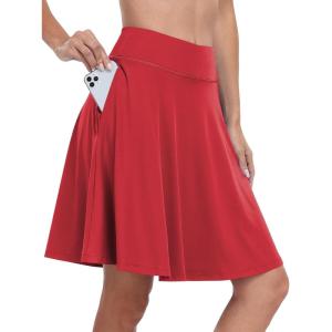 ANRABESS Knee Length Skorts Skirts for Women 2025 Summer High Waisted Golf Tennis Skirt Casual Travel Built-in Shorts Clothes(Red)