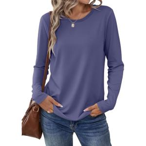 ANRABESS Long Sleeve Shirts for Women Casual Crewneck Basic Tee Tshirts Loose Fit Curved Hem Tunic Top 2025 Fall Outfits(Blue Gray)