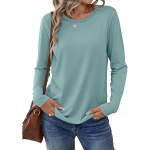 ANRABESS Long Sleeve Shirts for Women Casual Crewneck Basic Tee Tshirts Loose Fit Curved Hem Tunic Top 2025 Fall Outfits(Cadet Blue)