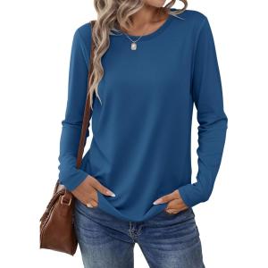 ANRABESS Long Sleeve Shirts for Women Casual Crewneck Basic Tee Tshirts Loose Fit Curved Hem Tunic Top 2025 Fall Outfits(Dark Blue)