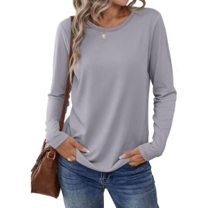 ANRABESS Long Sleeve Shirts for Women Casual Crewneck Basic Tee Tshirts Loose Fit Curved Hem Tunic Top 2025 Fall Outfits(Sliver Gray)