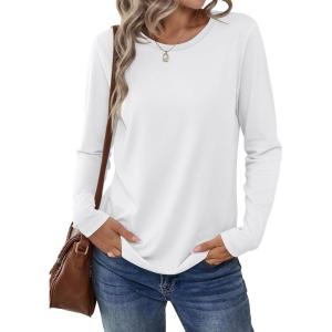 ANRABESS Long Sleeve Shirts for Women Casual Crewneck Basic Tee Tshirts Loose Fit Curved Hem Tunic Top 2025 Fall Outfits(White)