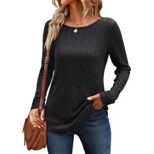 ANRABESS Long Sleeve Shirts for Women Crewneck Tunic Tops Business Casual Fit Fall Lightweight Sweaters Fashion Clothes 2025(Black)