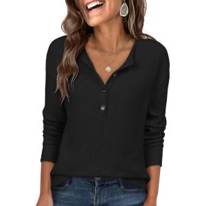 ANRABESS Long Sleeve Shirts for Women Henley Tops Dressy Casual T-Shirts Blouses 2025 Fall Lightweight Sweaters(Black)