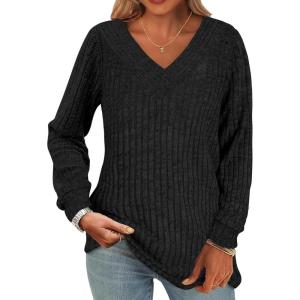 ANRABESS Long Sleeve Shirts for Women V Neck Tunic Tops Business Casual Loose Fall Lightweight Sweaters Fashion Clothes 2025(Black)