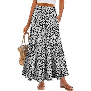 ANRABESS Maxi Skirts for Women 2025 Summer Boho Long Flowy Floral Elastic High Waist Skirt Casual Travel Skirt with Pockets(Leopard Print)