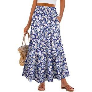 ANRABESS Maxi Skirts for Women 2025 Summer Boho Long Flowy Floral Elastic High Waist Skirt Casual Travel Skirt with Pockets(Lily Floral)