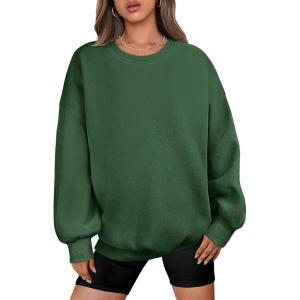 ANRABESS Oversized Sweatshirt for Women Crewneck Y2K Hoodies Fleece Casual Comfy Pullover Top Fall Outfits Clothes 2025(Deep Green)