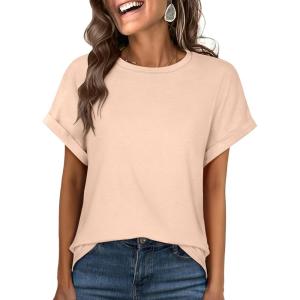 ANRABESS Oversized Tshirts for Women Summer Tops Short Sleeve Casual Loose Basic Tee Shirt Cute Outfits 2025 Trendy Clothes(Apricot)
