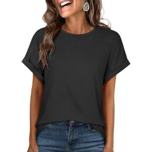ANRABESS Oversized Tshirts for Women Summer Tops Short Sleeve Casual Loose Basic Tee Shirt Cute Outfits 2025 Trendy Clothes(Black)