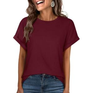 ANRABESS Oversized Tshirts for Women Summer Tops Short Sleeve Casual Loose Basic Tee Shirt Cute Outfits 2025 Trendy Clothes(Burgundy)