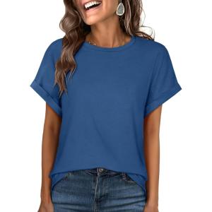 ANRABESS Oversized Tshirts for Women Summer Tops Short Sleeve Casual Loose Basic Tee Shirt Cute Outfits 2025 Trendy Clothes(Dark Blue)