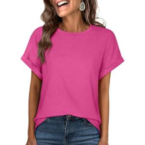 ANRABESS Oversized Tshirts for Women Summer Tops Short Sleeve Casual Loose Basic Tee Shirt Cute Outfits 2025 Trendy Clothes(Hot Pink)