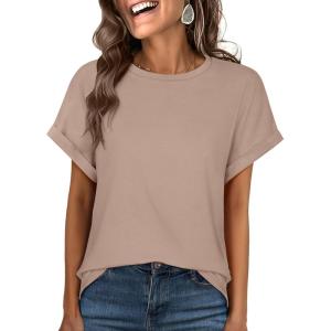 ANRABESS Oversized Tshirts for Women Summer Tops Short Sleeve Casual Loose Basic Tee Shirt Cute Outfits 2025 Trendy Clothes(Khaki)