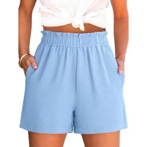 ANRABESS Shorts for Women Summer Casual Elastic High Waisted Dressy Lounge Shorts Comfy Bottoms 2025 Beach Vacation Clothes(Bright Blue)