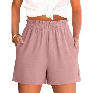 ANRABESS Shorts for Women Summer Casual Elastic High Waisted Dressy Lounge Shorts Comfy Bottoms 2025 Beach Vacation Clothes(Pink)