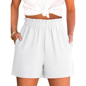 ANRABESS Shorts for Women Summer Casual Elastic High Waisted Dressy Lounge Shorts Comfy Bottoms 2025 Beach Vacation Clothes(White)