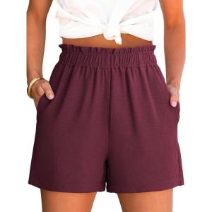 ANRABESS Shorts for Women Summer Casual Elastic High Waisted Dressy Lounge Shorts Comfy Bottoms 2025 Beach Vacation Clothes(Wine Red)