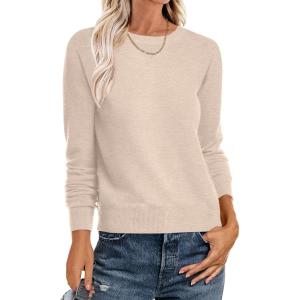 ANRABESS Sweater for Women Long Sleeve Crewneck 2025 Fall Winter Soft Loose Fit Basic Knit Pullover Sweaters Top Outfits(Almond)