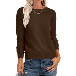 ANRABESS Sweater for Women Long Sleeve Crewneck 2025 Fall Winter Soft Loose Fit Basic Knit Pullover Sweaters Top Outfits(Coffee)