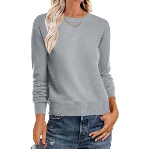 ANRABESS Sweater for Women Long Sleeve Crewneck 2025 Fall Winter Soft Loose Fit Basic Knit Pullover Sweaters Top Outfits(Light Gray)