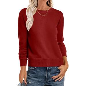 ANRABESS Sweater for Women Long Sleeve Crewneck 2025 Fall Winter Soft Loose Fit Basic Knit Pullover Sweaters Top Outfits(Red)