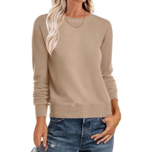 ANRABESS Sweater for Women Long Sleeve Crewneck 2025 Fall Winter Soft Loose Fit Basic Knit Pullover Sweaters Top Outfits(Warm Khaki)