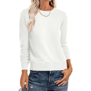 ANRABESS Sweater for Women Long Sleeve Crewneck 2025 Fall Winter Soft Loose Fit Basic Knit Pullover Sweaters Top Outfits(White)