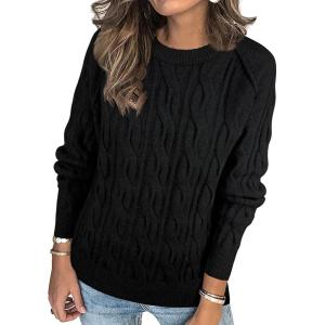 ANRABESS Sweaters for Women Long Sleeve Crewneck Cable Knit Casual Loose Pullover Tops 2025 Trendy Fall Vintage Outfits(Black)
