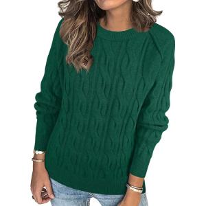 ANRABESS Sweaters for Women Long Sleeve Crewneck Cable Knit Casual Loose Pullover Tops 2025 Trendy Fall Vintage Outfits(Forest Green)