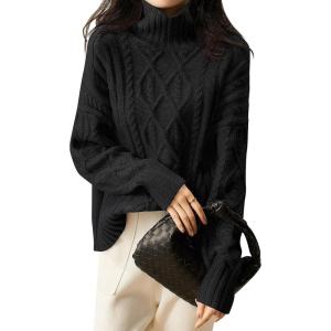 ANRABESS Sweaters for Women Oversized Long Sleeve Turtleneck Cable Knit Casual Loose Pullover Tops 2025 Fall Trendy Outfits(Black)