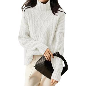 ANRABESS Sweaters for Women Oversized Long Sleeve Turtleneck Cable Knit Casual Loose Pullover Tops 2025 Fall Trendy Outfits(Off-white)