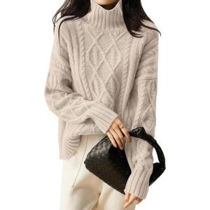 ANRABESS Sweaters for Women Oversized Long Sleeve Turtleneck Cable Knit Casual Loose Pullover Tops 2025 Fall Trendy Outfits(Yellow Apricot)