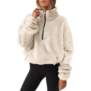 ANRABESS Sweatshirt for Women Zip Up Hoodies Cropped Pullover Fleece Hooded Sherpa Sweaters Tops 2025 Fall Winter Clothes(Apricot)