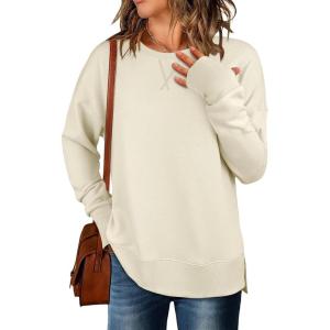 ANRABESS Sweatshirts for Women 2025 Fall Long Sleeve Shirts Oversized Crewneck Lightweight Side Split Casual Pullover Tops(Almond)
