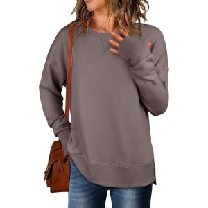 ANRABESS Sweatshirts for Women 2025 Fall Long Sleeve Shirts Oversized Crewneck Lightweight Side Split Casual Pullover Tops(Camel)