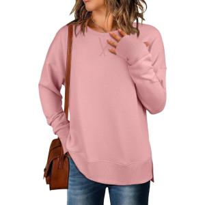 ANRABESS Sweatshirts for Women 2025 Fall Long Sleeve Shirts Oversized Crewneck Lightweight Side Split Casual Pullover Tops(Coral Pink)