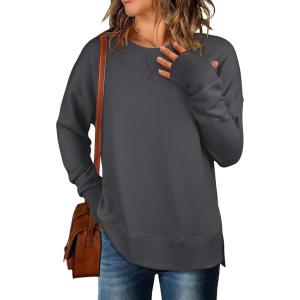 ANRABESS Sweatshirts for Women 2025 Fall Long Sleeve Shirts Oversized Crewneck Lightweight Side Split Casual Pullover Tops(Deep Gray)