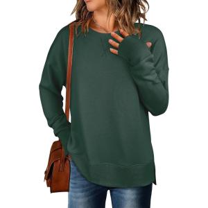 ANRABESS Sweatshirts for Women 2025 Fall Long Sleeve Shirts Oversized Crewneck Lightweight Side Split Casual Pullover Tops(Forest Green)